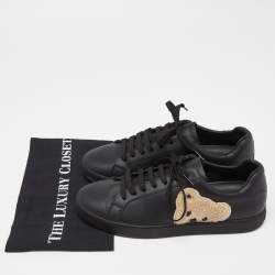 Palm Angels Black Leather Teddy Low Top Sneakers Size 42