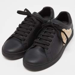 Palm Angels Black Leather Teddy Low Top Sneakers Size 42