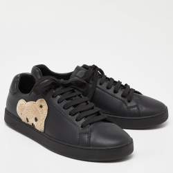 Palm Angels Black Leather Teddy Low Top Sneakers Size 42