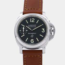 Panerai Black Stainless Steel Luminor Marina PAM00005 Manual Winding Men's Wristwatch 44 mm