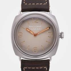 Pre Owned Panerai Beige Stainless Steel Radiomir PAM01350 Manual Winding Men's Wristwatch 44.5 mm