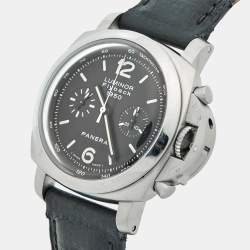 Pre Owned Paneral Luminor Flyback 1950 PAM00212 Stainless Steel Leather Men's Wristwatch 44 mm