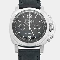 Pre Owned Paneral Luminor Flyback 1950 PAM00212 Stainless Steel Leather Men's Wristwatch 44 mm