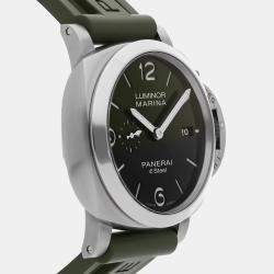 Pre Owned Pre-Owned Panerai Luminor Marina Verde Smeraldo eSteel PAM 1356 Automatic Green Stainless Steel Men's Wristwatch 44 mm