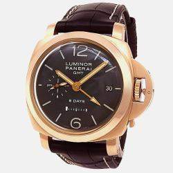 Pre Owned Panerai Luminor GMT PAM00289 Manual Winding  Brown Dial 18k Rose Gold Men's Wristwatch 44 mm