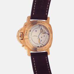 Pre Owned Panerai Luminor GMT PAM00289 Manual Winding  Brown Dial 18k Rose Gold Men's Wristwatch 44 mm