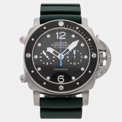 مملوكة مسبقًا Pre-Owned Panerai Luminor Submersible 1950 Flyback Chronograph PAM 615 Black Automatic Titanium Men's Wristwatch 47 mm
