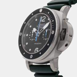 مملوكة مسبقًا Pre-Owned Panerai Luminor Submersible 1950 Flyback Chronograph PAM 615 Black Automatic Titanium Men's Wristwatch 47 mm