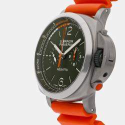 Pre Owned Pre-Owned Panerai Luminor Flyback Regatta PAM 1299 Green Automatic Titanium Men's Wristwatch 47 MM
