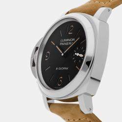 Pre Owned Pre-Owned Panerai Luminor Destro Otto Giorni PAM 1655 Black Manual Winding Stainless Steel Men's Wristwatch 44 MM