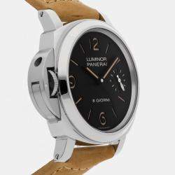 Pre Owned Pre-Owned Panerai Luminor Destro Otto Giorni PAM 1655 Black Manual Winding Stainless Steel Men's Wristwatch 44 MM