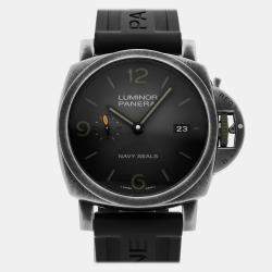 Pre Owned Pre-Owned Panerai Luminor Marina Navy SEALs Brunito Steel PAM 1412 Black Automatic Stainless Steel Men's Wristwatch 44 MM