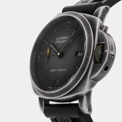 Pre Owned Pre-Owned Panerai Luminor Marina Navy SEALs Brunito Steel PAM 1412 Black Automatic Stainless Steel Men's Wristwatch 44 MM
