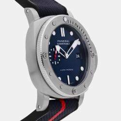 Pre Owned Panerai Submersible QuarantaQuattro Luna Rossa PAM01391 Blue Stainless Steel Automatic Men's Wristwatch 44mm