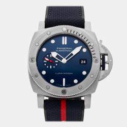 Pre Owned Panerai Submersible QuarantaQuattro Luna Rossa PAM01391 Blue Stainless Steel Automatic Men's Wristwatch 44mm