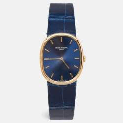 Patek Philippe Blue 18K Yellow Gold Alligator Leather Ellipse 3848 Men's Wristwatch 27 mm