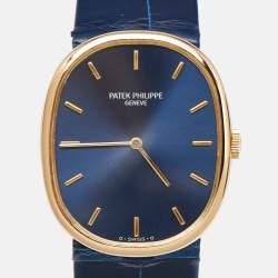 Patek Philippe Blue 18K Yellow Gold Alligator Leather Ellipse 3848 Men's Wristwatch 27 mm