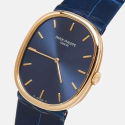 Patek Philippe Blue 18K Yellow Gold Alligator Leather Ellipse 3848 Men's Wristwatch 27 mm