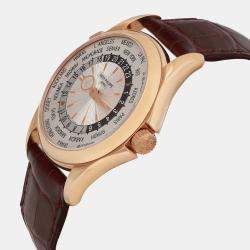 Patek Philippe Silver 18k Rose Gold World Time 5130R-001 Automatic Men's Wristwatch 39.5 mm