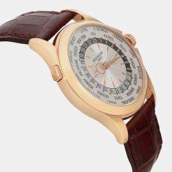 Patek Philippe Silver 18k Rose Gold World Time 5130R-001 Automatic Men's Wristwatch 39.5 mm