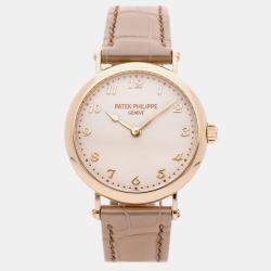 Pre-Owned Patek Philippe Calatrava Ultra-Thin 7200R-001 Automatic Silver 18k Rose Gold Watch 36 mm