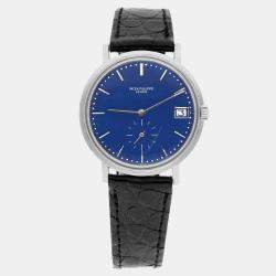 Pre Owned Patek Philippe Calatrava 3445G Automatic Blue 18k White Gold Men's Wristwatch 35 mm