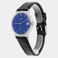 Pre Owned Patek Philippe Calatrava 3445G Automatic Blue 18k White Gold Men's Wristwatch 35 mm