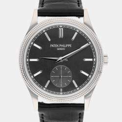 Pre Owned Patek Philippe Calatrava 6119G-001 Manual Winding  Black 18k White Gold Men's Wristwatch 39 mm