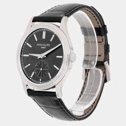 Pre Owned Patek Philippe Calatrava 6119G-001 Manual Winding  Black 18k White Gold Men's Wristwatch 39 mm