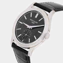 Pre Owned Patek Philippe Calatrava 6119G-001 Manual Winding  Black 18k White Gold Men's Wristwatch 39 mm