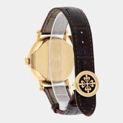 Pre Owned Patek Philippe Calatrava 5153j-001 Automatic White 18k Yellow Gold Men's Wristwatch 38 mm