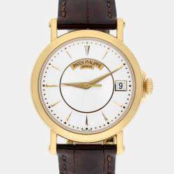 Pre Owned Patek Philippe Calatrava 5153j-001 Automatic White 18k Yellow Gold Men's Wristwatch 38 mm