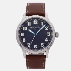 Pre Owned Patek Philippe Pilot's Calatrava 5522A-001 Automatic Blue Stainless Steel Men’s Wristwatch 42 mm