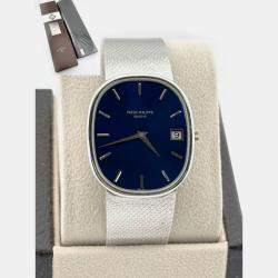 Pre Owned Patek Philippe Ellipse Jumbo 3605 Automatic Blue 18K White Gold Men's Wristwatch 33 mm