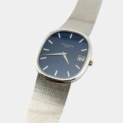 Pre Owned Patek Philippe Ellipse Jumbo 3605 Automatic Blue 18K White Gold Men's Wristwatch 33 mm