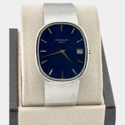 Pre Owned Patek Philippe Ellipse Jumbo 3605 Automatic Blue 18K White Gold Men's Wristwatch 33 mm