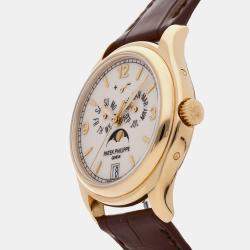 Pre Owned Pre-Owned Patek Philippe Complications Annual Calendar Moonphases 5146J-001 White Automatic 18k Yellow Gold Men's Wristwatch 39 mm