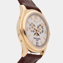 Pre Owned Pre-Owned Patek Philippe Complications Annual Calendar Moonphases 5146J-001 White Automatic 18k Yellow Gold Men's Wristwatch 39 mm