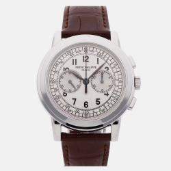 Pre Owned Pre-Owned Patek Philippe Complications Chronograph 5070G-001 Silver Manual Winding 18k White Gold Men's Wristwatch 42 mm
