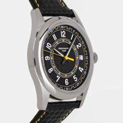 Pre Owned Pre-Owned Patek Philippe Calatrava Date Sweep Seconds 6007G-001 Black Automatic 18k White Gold Men's Wristwatch 40 mm