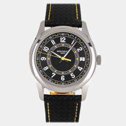 Pre Owned Pre-Owned Patek Philippe Calatrava Date Sweep Seconds 6007G-001 Black Automatic 18k White Gold Men's Wristwatch 40 mm