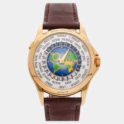 Pre Owned Pre-Owned Patek Philippe Complications World Time 5131J-001 Silver Automatic 18k Yellow Gold Men's Wristwatch 39 mm