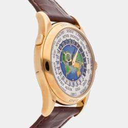 Pre Owned Pre-Owned Patek Philippe Complications World Time 5131J-001 Silver Automatic 18k Yellow Gold Men's Wristwatch 39 mm