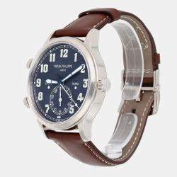 Pre Owned Patek Philippe Calatrava Travel Time 5524G-001 Automatic Blue 18k white gold Men's Wristwatch 42 mm