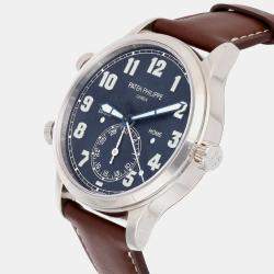 Pre Owned Patek Philippe Calatrava Travel Time 5524G-001 Automatic Blue 18k white gold Men's Wristwatch 42 mm