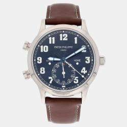 Pre Owned Patek Philippe Calatrava Travel Time 5524G-001 Automatic Blue 18k white gold Men's Wristwatch 42 mm