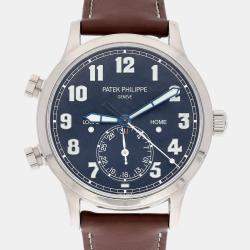 Pre Owned Patek Philippe Calatrava Travel Time 5524G-001 Automatic Blue 18k white gold Men's Wristwatch 42 mm
