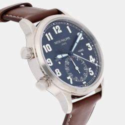 Pre Owned Patek Philippe Calatrava Travel Time 5524G-001 Automatic Blue 18k white gold Men's Wristwatch 42 mm