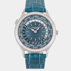 Pre Owned Pre-Owned Patek Philippe Complications World Time 7130G-016 Blue Automatic 18k White Gold Men's Wristwatch 36 mm