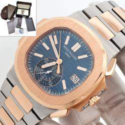 Pre Owned Patek Philippe Nautilus 5980/1AR-001 Automatic Blue 18k Rose Gold Stainless Steel Men's Wristwatch 40 mm